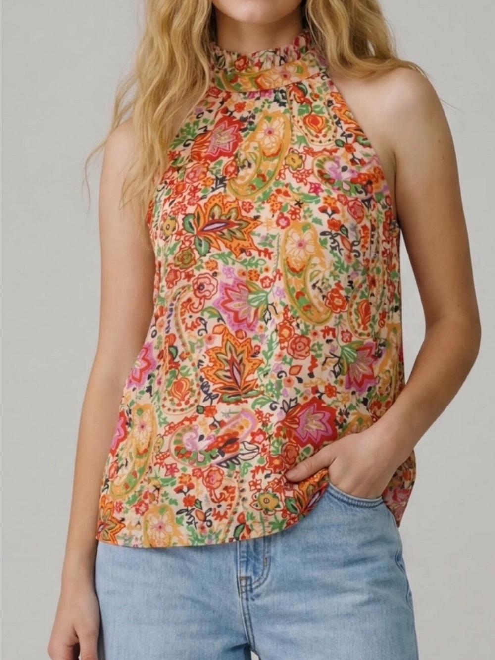 Cynthia Rowley Floral Paisley Halter Top Cottagecore Boho Chic size L